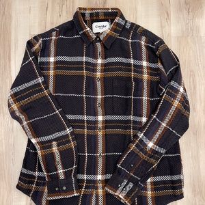 Corridor Acid Plaid Button Down Shirt, men's size large, moonrise colorway